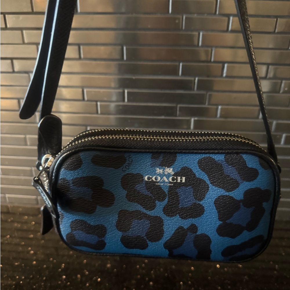 COACH Black and Blue Animal Print Mini Crossbody
